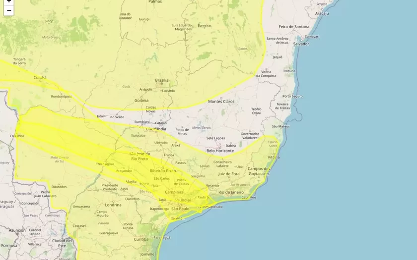 Alertas amarelo para tempestade, baixa umidade e declínio de temperatura atingem 508 municípios da Minas Gerais nesta segunda-feira