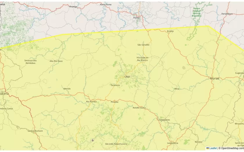 Alerta amarelo para tempestade inclui Ubá nesta sexta-feira