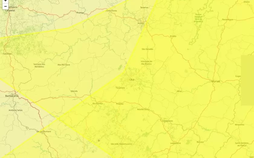 Alertas amarelo para declínio de temperatura e chuvas intensas incluem Ubá nesta sexta-feira