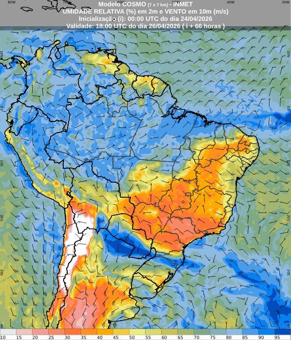 Tempo seco no Centro-Oeste, chuvas intensas no Norte e Nordeste e queda de temperatura no Sul do Brasil