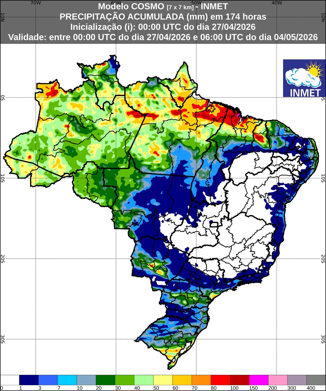 Inmet divulga previsão para semana de 27 de abril a 04 de maio de 2026