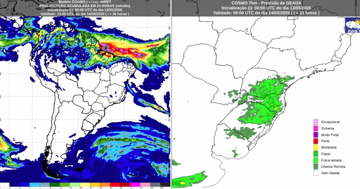 Frio perde intensidade no Centro-sul do país e chuva persiste no Norte e litoral norte do Nordeste